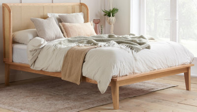 Save On Goods UK 4Ft6 Double Oak And Rattan Wood Wooden Bed Frame,bedstead - image 1