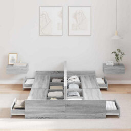Berkfield Modern Storage Bed Frame Grey Sonoma 120 X 200 Cm Engineered Wood - thumbnail 4