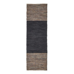 Homescapes Black Recycled Leather Handwoven Herringbone Rug, 66 X 200 Cm - thumbnail 2