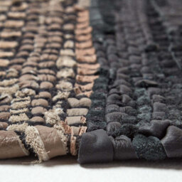 Homescapes Black Recycled Leather Handwoven Herringbone Rug, 66 X 200 Cm - thumbnail 4