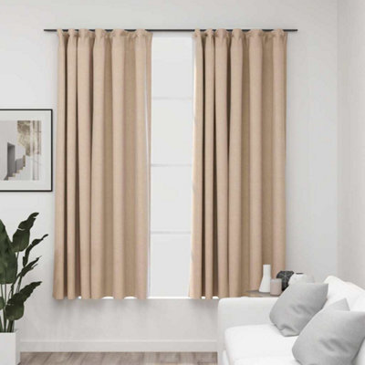 Berkfield Linen-Look Blackout Curtains With Hooks 2 Pcs Beige 140X175 Cm - image 1