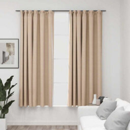 Berkfield Linen-Look Blackout Curtains With Hooks 2 Pcs Beige 140X175 Cm - thumbnail 1