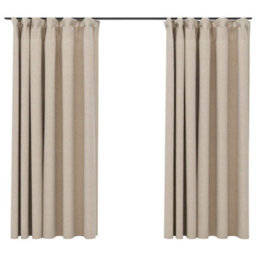 Berkfield Linen-Look Blackout Curtains With Hooks 2 Pcs Beige 140X175 Cm - thumbnail 2