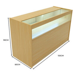 MonsterShop Maple Shop Counter Led Light B 1500mm Lockable Sliding Doors 2 Keys Retail Storage Unit Display Showcase Cabinet Reception Desk - thumbnail 5