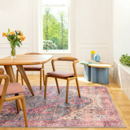 Loomed Traditional Design Cotton Chenille Rug Pink Blue Gold Machine Washable 240Cm X 330Cm - thumbnail 5