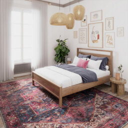 Loomed Traditional Design Cotton Chenille Rug Pink Blue Gold Machine Washable 240Cm X 330Cm - thumbnail 2