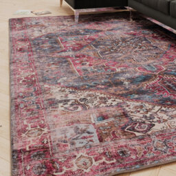 Loomed Traditional Design Cotton Chenille Rug Pink Blue Gold Machine Washable 240Cm X 330Cm - thumbnail 1