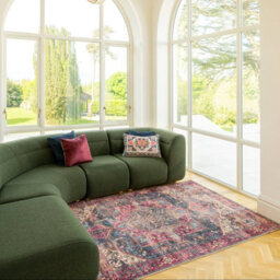 Loomed Traditional Design Cotton Chenille Rug Pink Blue Gold Machine Washable 240Cm X 330Cm - thumbnail 8