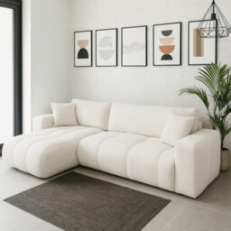 Furyn Velvet Fabric Corner Sofa Bed With Storage Universal Side Cream