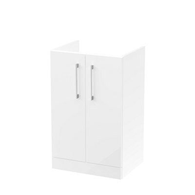 Nuie Hudson Reed Arno Floor Standing Vanity Unit, Durable 2 Soft Close Door Bathroom Sink Vanity Unit With Shelf In Gloss White, 500mm - image 1