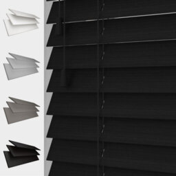 Caecus Blinds Faux Wood String Venetian Blind 50mm Slats Black 105Cm Width X 160Cm Drop