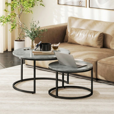 Homcom 2 Pcs Stacking Coffee Table Set Steel Frame, Cement Grey - image 1