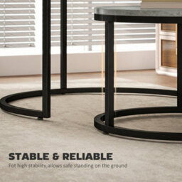 Homcom 2 Pcs Stacking Coffee Table Set Steel Frame, Cement Grey - thumbnail 6
