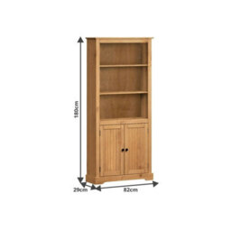 Mercers Furniture Country Antique 2 Door Bookcase Solid Wood Pine Wooden Storage Cupboard Open Shelves - thumbnail 4