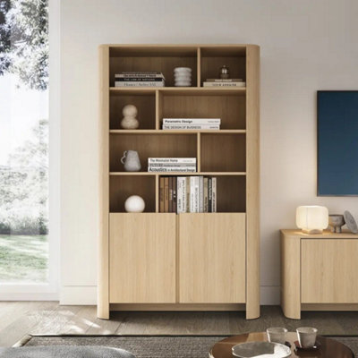 Arte Bari Tall Bookcase 103Cm In Oak Vincenza - Contemporary Oak Bookcase With Hidden Storage - image 1