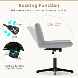Costway Criss Cross Legged Chair Home Office Chair W/ Wide Padded Seat-Grey - thumbnail 4