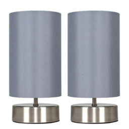 2X Touch Grey Table Lights Bedside Lamps Living Room Lampshade Bedroom Reading Light - thumbnail 1