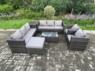 Fimous 9 Seater Outdoor Lounge Sofa Set Wicker Pe Rattan Garden Furniture Set With 2 Armchair Oblong Coffee Table Side Table - image 1