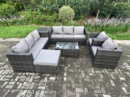 Fimous 9 Seater Outdoor Lounge Sofa Set Wicker Pe Rattan Garden Furniture Set With 2 Armchair Oblong Coffee Table Side Table - thumbnail 2