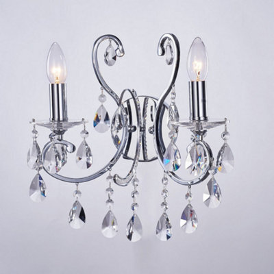 Luminosa Lighting Luminosa Classic Wall Lamp Black 2 Light  With Black, Crystal Clear Shade, E14
