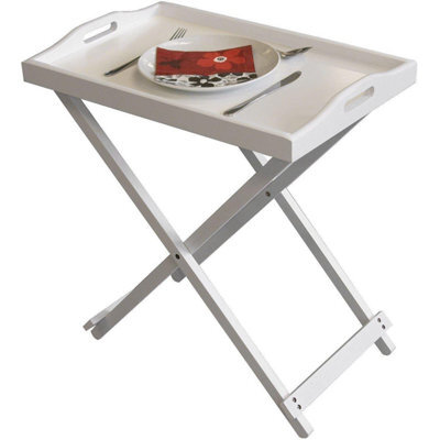 Wooden Butler Tray Table White Folding Side Table With Removable Serving Tray Handles For Breakfast Laptop Dinner - image 1