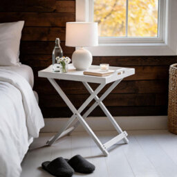 Wooden Butler Tray Table White Folding Side Table With Removable Serving Tray Handles For Breakfast Laptop Dinner - thumbnail 5