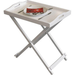 Wooden Butler Tray Table White Folding Side Table With Removable Serving Tray Handles For Breakfast Laptop Dinner - thumbnail 1