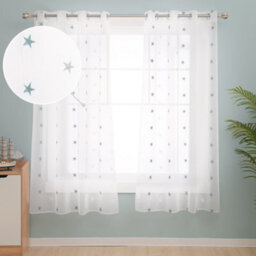 Deconovo Eyelet Star Embroidery Voile Curtains Decorative Net Curtains Semi Transparent Voile 55 X90 Drop Inch Blue Set Of 2 - thumbnail 7