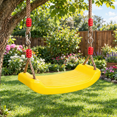 Hanging Swing Seat With Adjustable Ropes Indoor Outdoor Garden Playground Toy Rainbow Curved Board - image 1