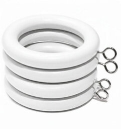 Homeelabador 24 X Premium 45mm White Colour Solid Wood Curtain Pole Rings With Eyelets For Curtain Poles