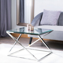 Beliani Luxe Home Coffee Table Silver Glass 60 X 60 Cm Square Glam Design - thumbnail 2
