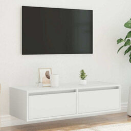 Berkfield Durable Tv Cabinet With Led Lights White 100X35.5X25 Cm - thumbnail 4