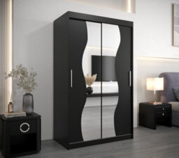 Arte Madrid Contemporary 2 Mirrored Sliding Door Wardrobe 5 Shelves 2 Rails Black Matt (H)2000mm (W)1200mm (D)620mm - thumbnail 2