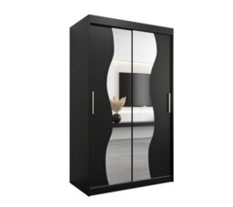 Arte Madrid Contemporary 2 Mirrored Sliding Door Wardrobe 5 Shelves 2 Rails Black Matt (H)2000mm (W)1200mm (D)620mm - thumbnail 1
