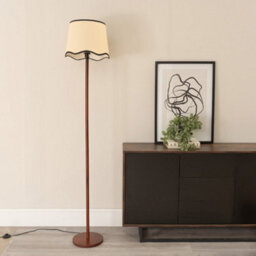 Valuelights Heather Dark Wood Stem Floor Lamp With Scallop Black Trim Tapered Shade And Led Bulb - thumbnail 3