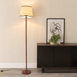Valuelights Heather Dark Wood Stem Floor Lamp With Scallop Black Trim Tapered Shade And Led Bulb
