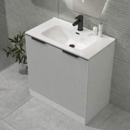 Royal Bathrooms Evora 800mm Matt White Fluted Floor Standing Bathroom Vanity Unit 2 Door Cabinet Storage With Ceramic Basin & Matt Black Handles - thumbnail 4