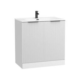 Royal Bathrooms Evora 800mm Matt White Fluted Floor Standing Bathroom Vanity Unit 2 Door Cabinet Storage With Ceramic Basin & Matt Black Handles - thumbnail 5