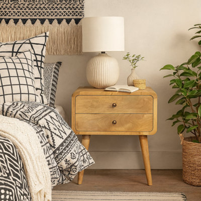 Wyld Haus Trapani Curved Mango Wood Bedside Table, 2 Drawers, Oak Finish - image 1