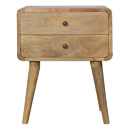 Wyld Haus Trapani Curved Mango Wood Bedside Table, 2 Drawers, Oak Finish - thumbnail 2