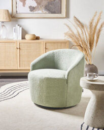Beliani Swivel Armchair Davik Boucle Light Green - thumbnail 2