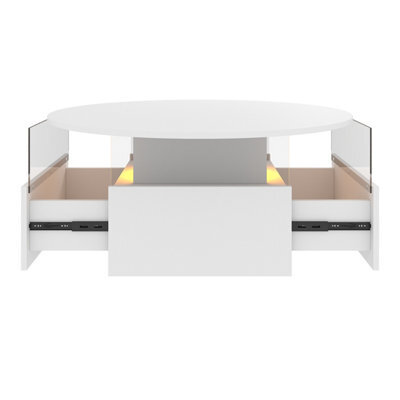 Keepreaper White Round Top Coffee Table With 16 Color Led Light 2 Sliding Storage Drawers Center Table For Home Office - image 1
