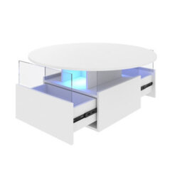Keepreaper White Round Top Coffee Table With 16 Color Led Light 2 Sliding Storage Drawers Center Table For Home Office - thumbnail 8