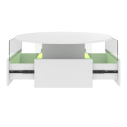 Keepreaper White Round Top Coffee Table With 16 Color Led Light 2 Sliding Storage Drawers Center Table For Home Office - thumbnail 7