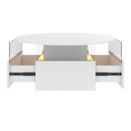 Keepreaper White Round Top Coffee Table With 16 Color Led Light 2 Sliding Storage Drawers Center Table For Home Office