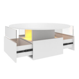 Keepreaper White Round Top Coffee Table With 16 Color Led Light 2 Sliding Storage Drawers Center Table For Home Office - thumbnail 6