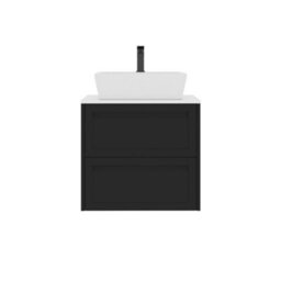 Royal Bathrooms Royal Bathroom Elmore 600mm Matt Nocturne Black Wall Mounted Bathroom Vanity Unit 2 Drawer Plain White Worktop With Cube Basin - thumbnail 7