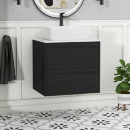 Royal Bathrooms Royal Bathroom Elmore 600mm Matt Nocturne Black Wall Mounted Bathroom Vanity Unit 2 Drawer Plain White Worktop With Cube Basin - thumbnail 1