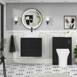 Royal Bathrooms Royal Bathroom Elmore 600mm Matt Nocturne Black Wall Mounted Bathroom Vanity Unit 2 Drawer Plain White Worktop With Cube Basin - thumbnail 5