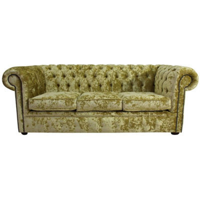 Chesterfield 3 Seater Sofa Settee Senso Chartreuse Green Velvet Fabric In Classic Style - image 1